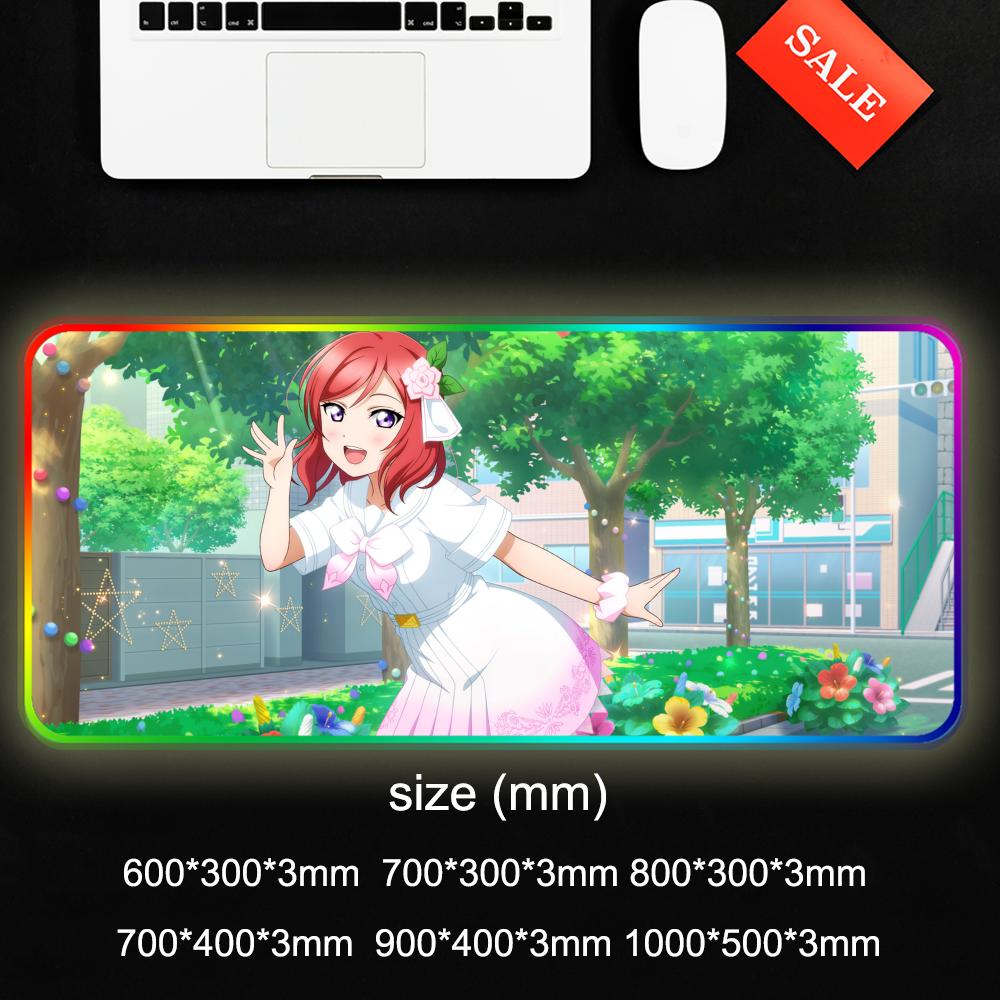 maki nishikino Mouse Pad RGB Gaming Mousepad Big LED Pad PC Desk Mat Luminous Mouse Pad Large Keyboard Mats Table Rug With