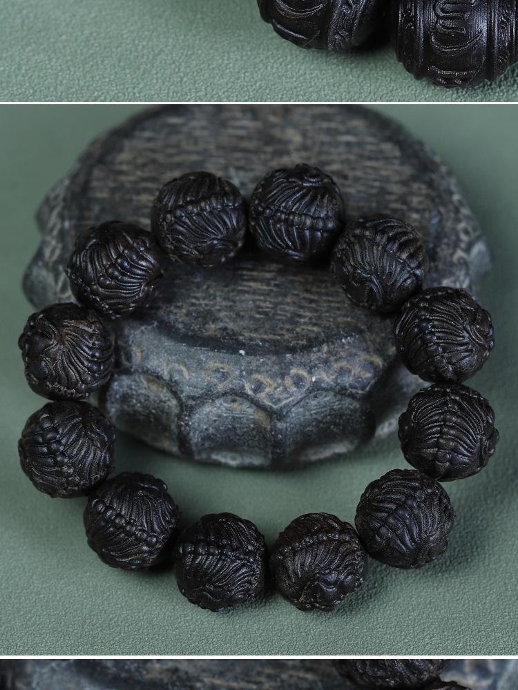 Bodhisattva Exquisitely Carved Agarwood & Sandalwood 20mm Buddhist Prayer Beads Bracelet
