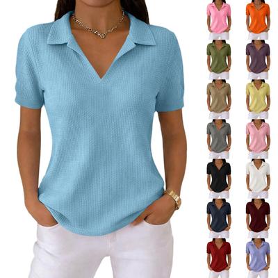 Women's Fashion -Color T-Shirt — Retro Lapel, -Knit, Short-Sleeve Top for Daily Commuting (Spring/Summer)