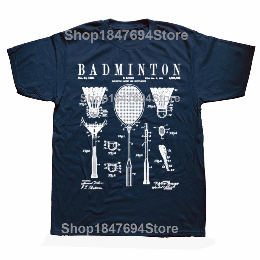 Badminton Vintage Patent Drawing T Shirts Summer Retro Graphic Cotton Streetwear Short Sleeve Birthday Gifts Tshirt Unisex S