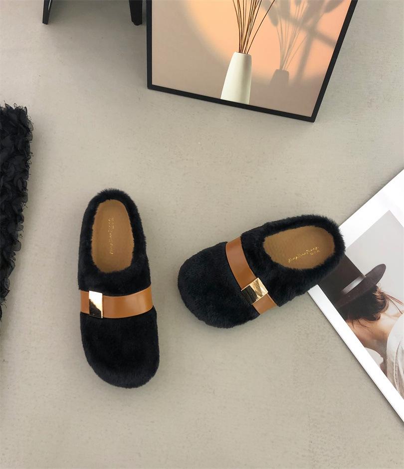 

Korean version of Mao Mao shoes for women in the autumn and winter of 2025, new outer wear, lazy flat-bottomed one-pedal bag head shoes, round hea 40 чорний