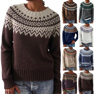 Γυναικείο Μοντέρνο Πουλόβερ, Στρογγυλή Λαιμόκοψη, Φαρδύ Πουλόβερ Μακρυμάνικο Πλεκτό Πουλόβερ