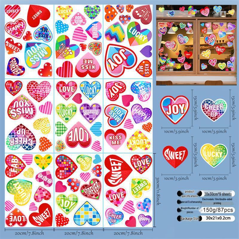Kunshangpin Heart Diamond Double-Sided Glass Sticker - Removable & Adhesive-Free