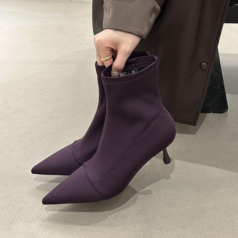 Fashion SUOJIALUN 2025 Winter New Brand Women Ankle Boots Fashion Pointed Toe Slip On Chelsea Boots Thin High Heel Shoes Short Boots