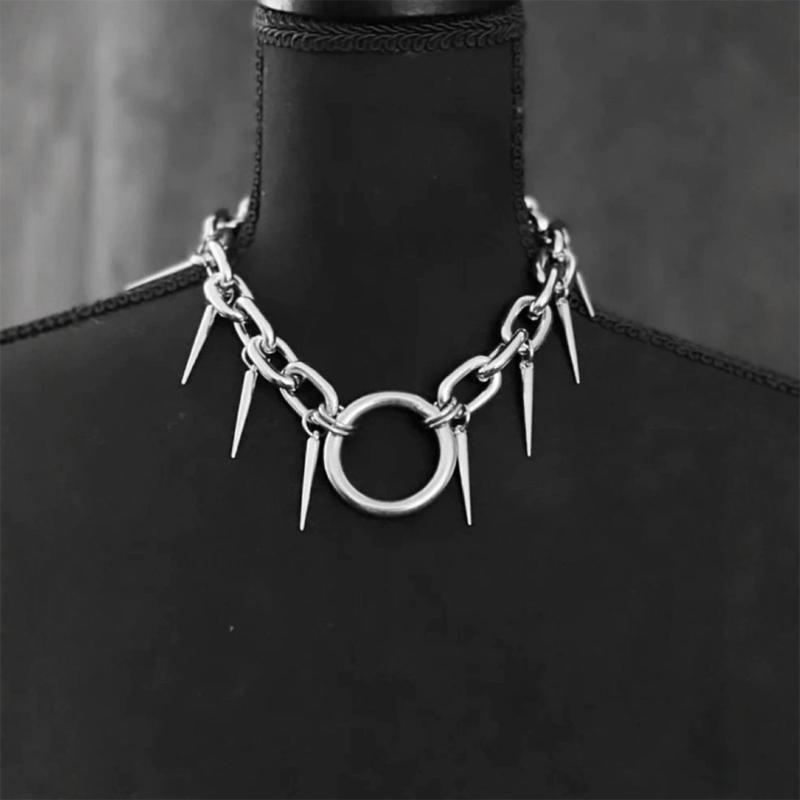 Modern Geometric Rivet Chain Necklace Edge Punk Style Alloy Jewelry For Concerts Festivals Casual Street Accessory