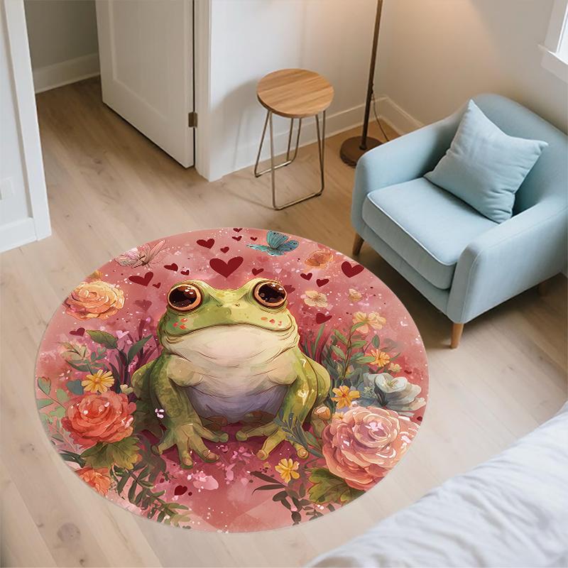 Beautiful Frog Pattern Round rug,Carpet Rug for Living Room Bedroom Sofa Playroom Decor,Non-slip Floor Mat,Holiday Gifts and Birthday Gifts