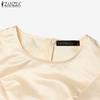 ZANZEA Women Summer Round Neck Ruffles Splice Casual Short Sleeve Blouse