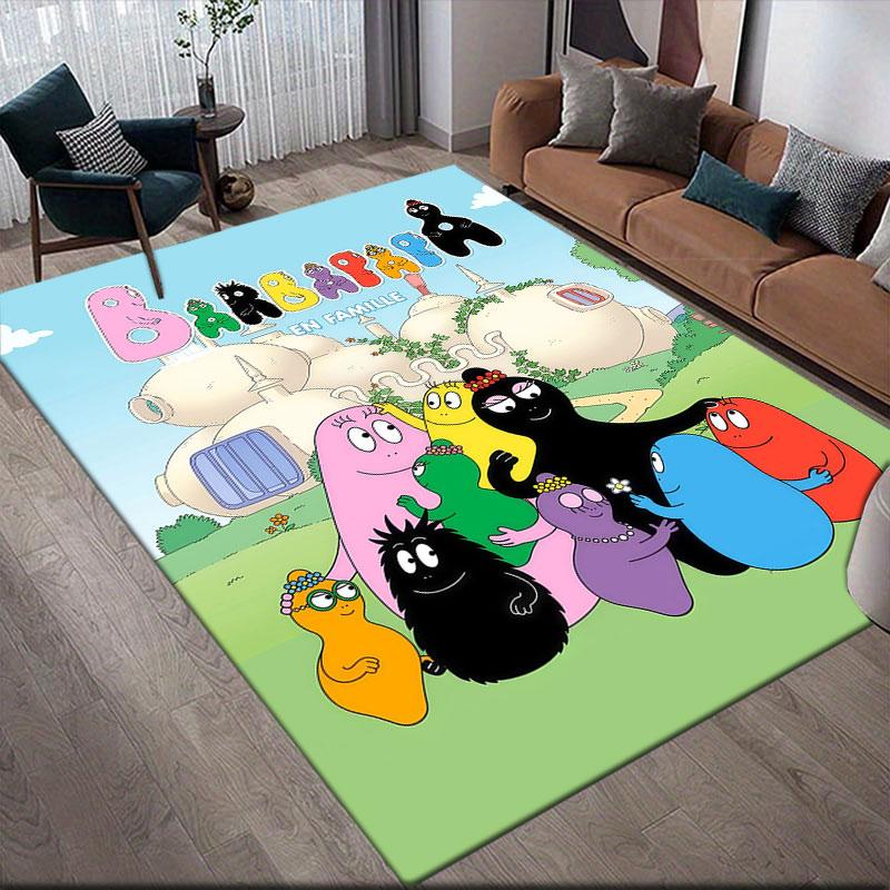 Barbapapa Flannel Printed Carpet, Home Sofa Decoration for Living Room & Bedroom, Non‑Slip Play Flannel Floor Mat for Game Room