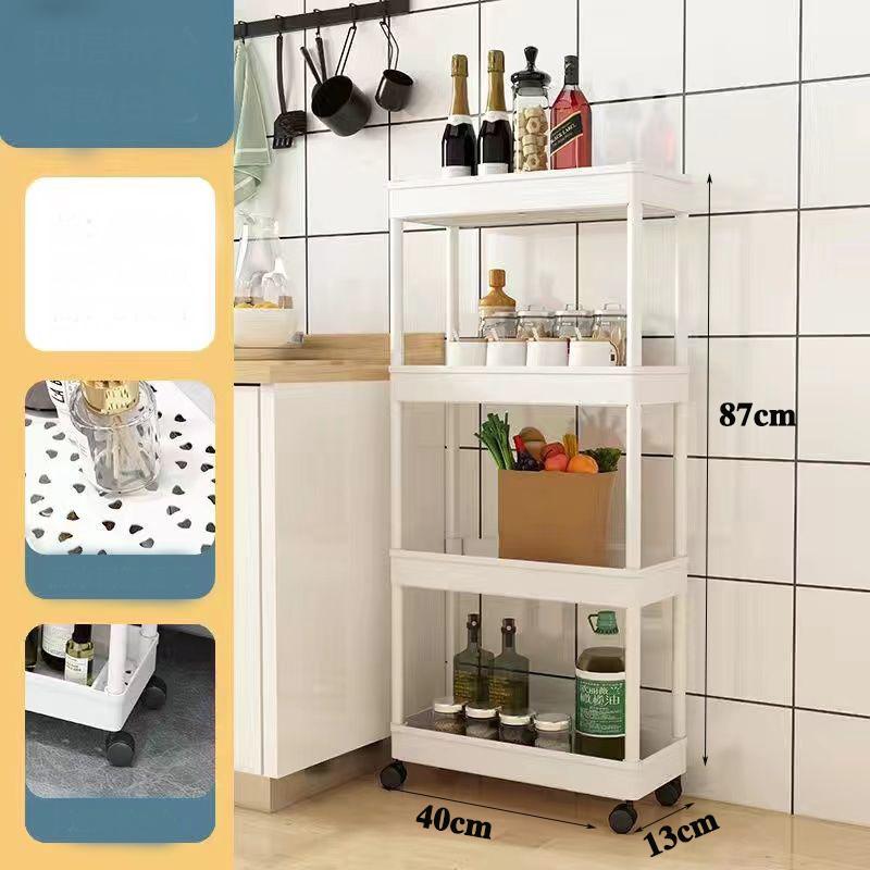 Aufbewahrungswagen, multifunktional, hohe Kapazität, platzsparend, 3/4-stufige Lagerung, bewegliches, bodenstehendes, rollendes vertikales Regal für die Küche