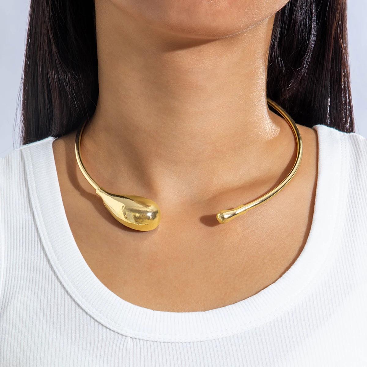 

2025 New Fashion Gold Copper Color Water Drop Open Choker Necklace for Women Irregular Chunky Necklace Party Zircon Gift золотой