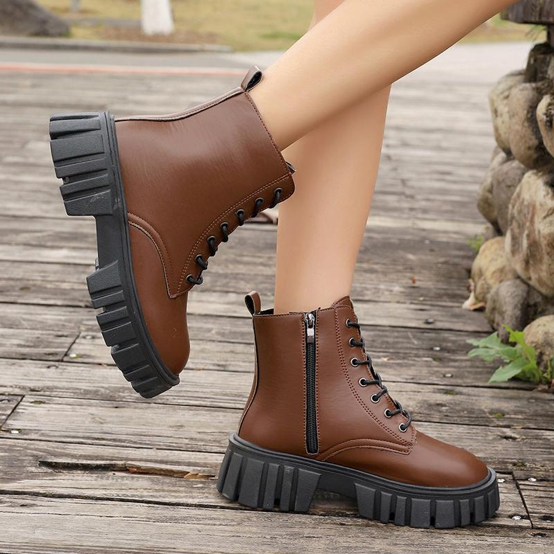Lucyever Chunky Platform Women's Ankle Boots 2024 Pu Leather Thick Sole Combat Boots Woman Plus Size Lace Up Short Booties Mujer