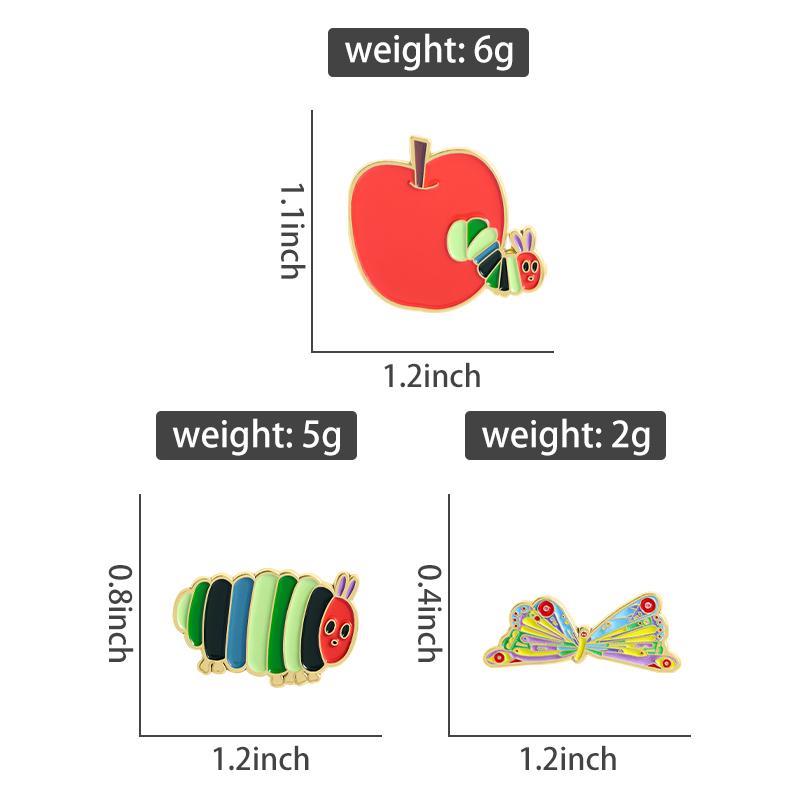 Apple Borer Enamel Pins Custom Caterpillar Turns Into Butterfly Brooches Lapel Badges Clothes Funny Jewelry Gift for Friends