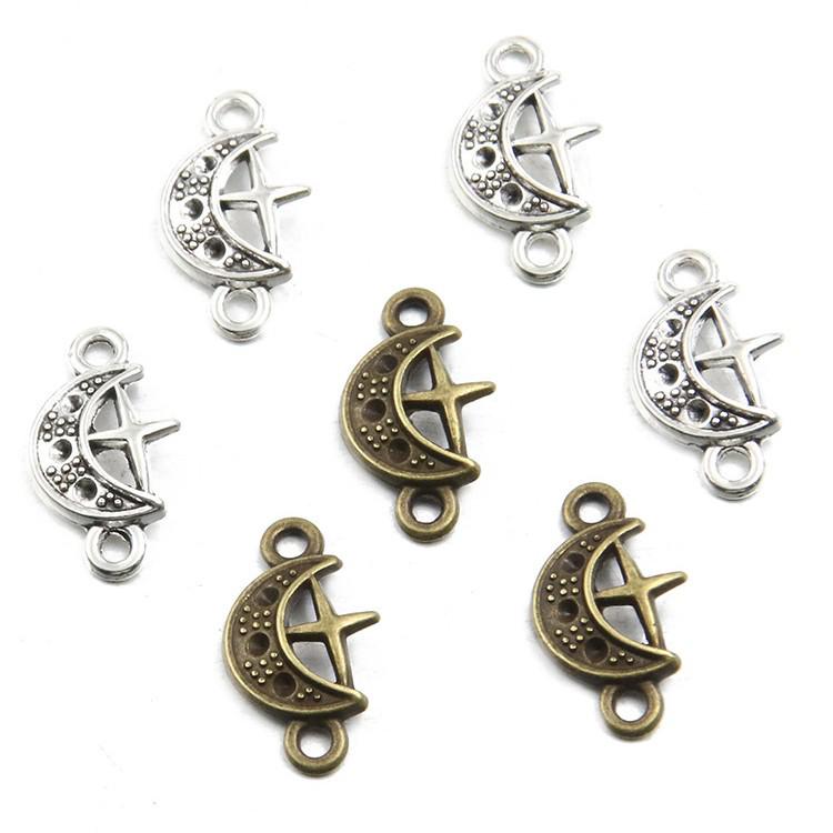 10x18mm Natural Moon Star Alloy Charm Connector for DIY Jewelry