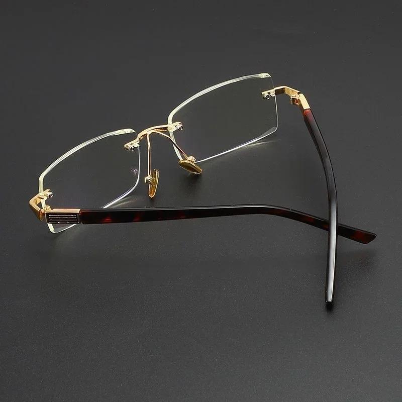 FG Men Blue Light Blocking Reading Glasses Dimond Cutting Rimless Eyeglasses Frame Anti Fatigue Hyperopia Presbyopic Eyewear