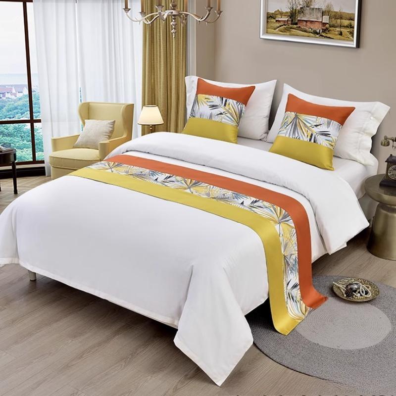 Geometric Diamond Bed Runner Pillowcase Modern Simplicity Leaf Pattern Bedend Towel Chenille Hotel Home Bedding Decorative Pad