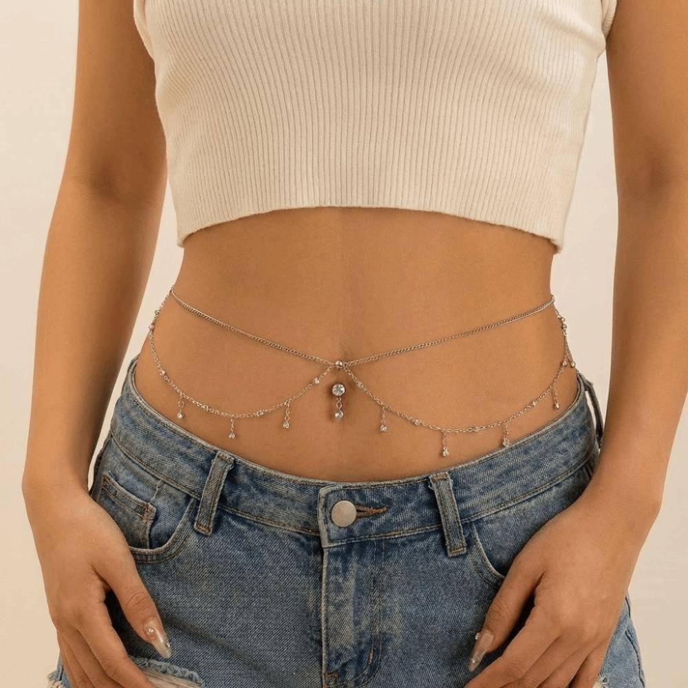 Tassel Navel Nails Body Chain Zircon Bikini Belly Belt Fashion Waist Chain  Party