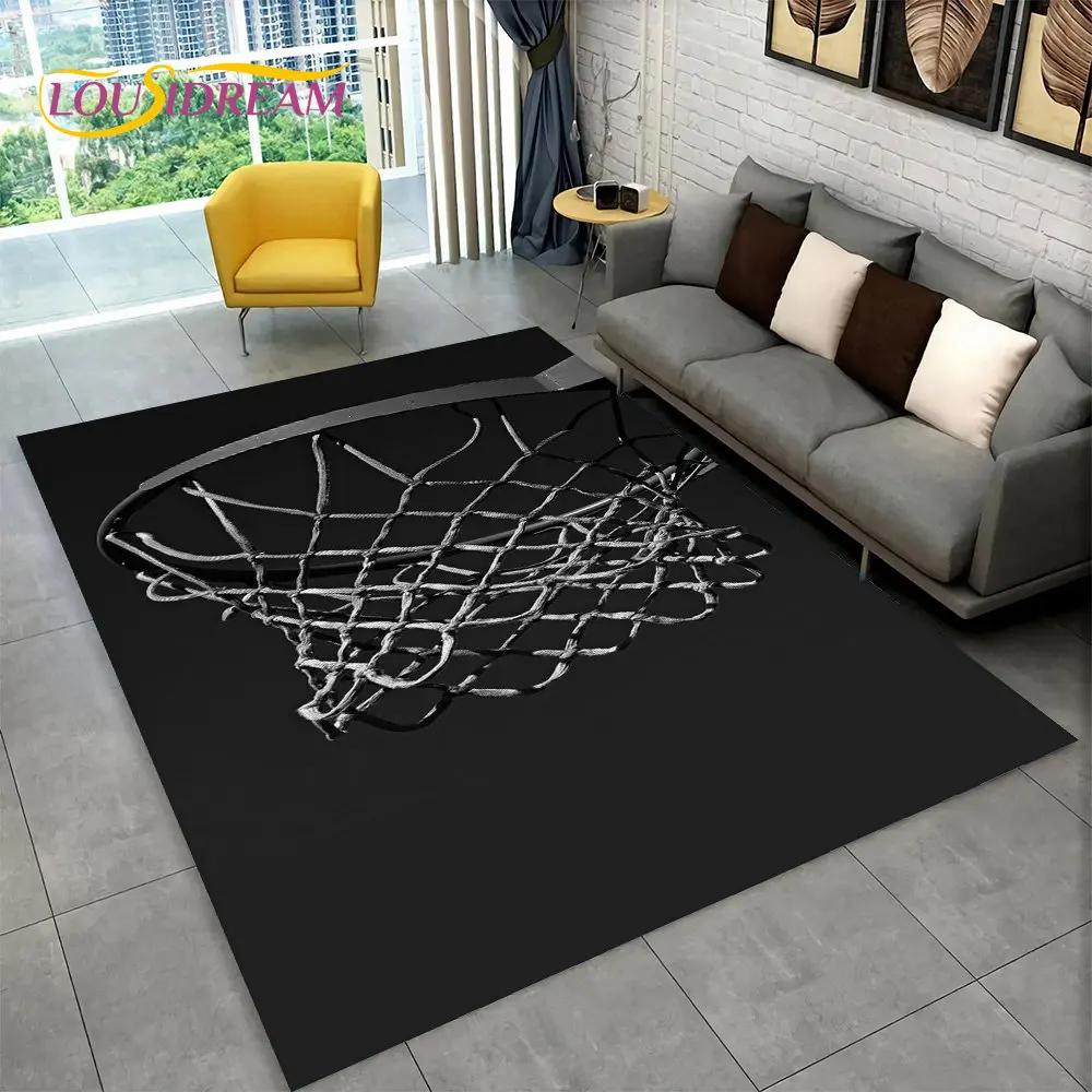 Tappeto Area Cartone Animato Campo da Basket 3D Grande, Tappeto per Soggiorno Camera da Letto Divano Sala Giochi Zerbino Decorativo, Tappetino Antiscivolo per Bambini