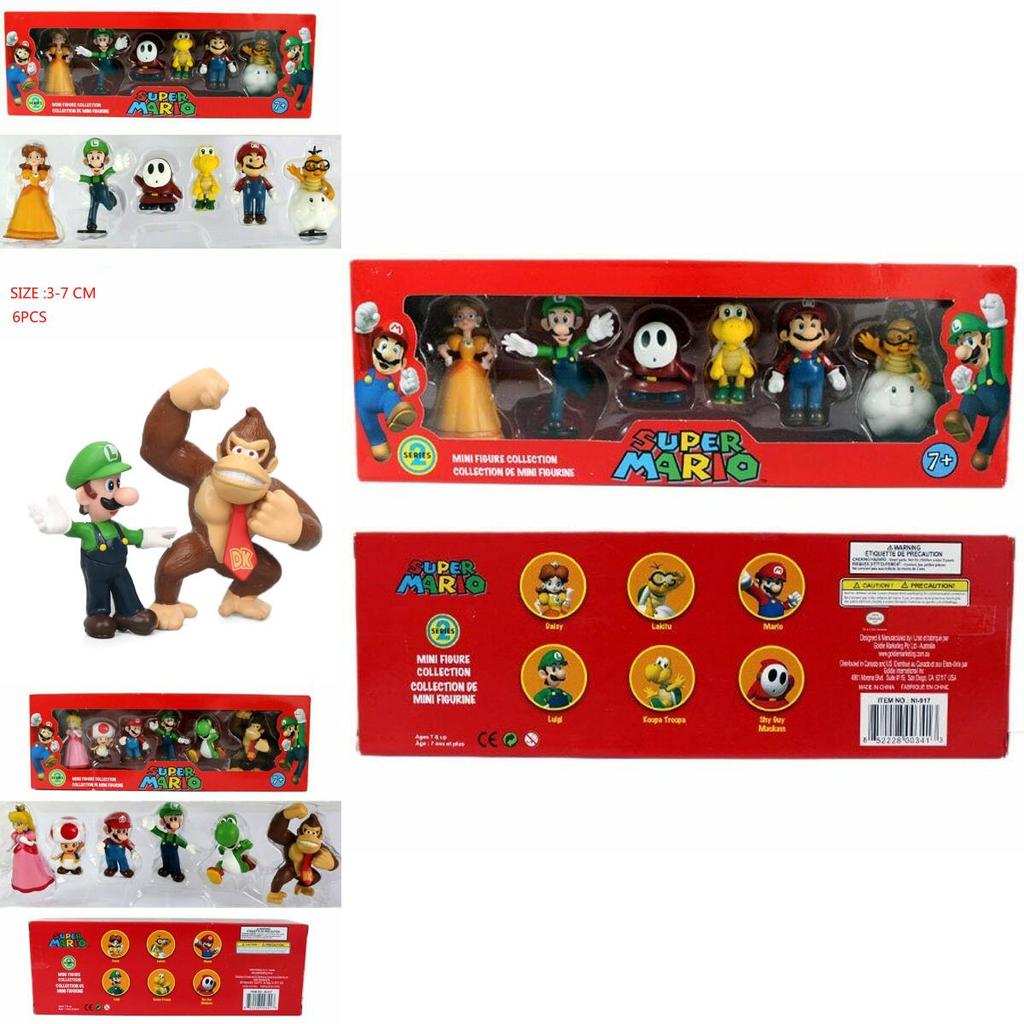 Six Piece Super Mario Bros Action Figure Toys Set Featuring Luigi Yoshi And Mushroom Collectibles For Kids