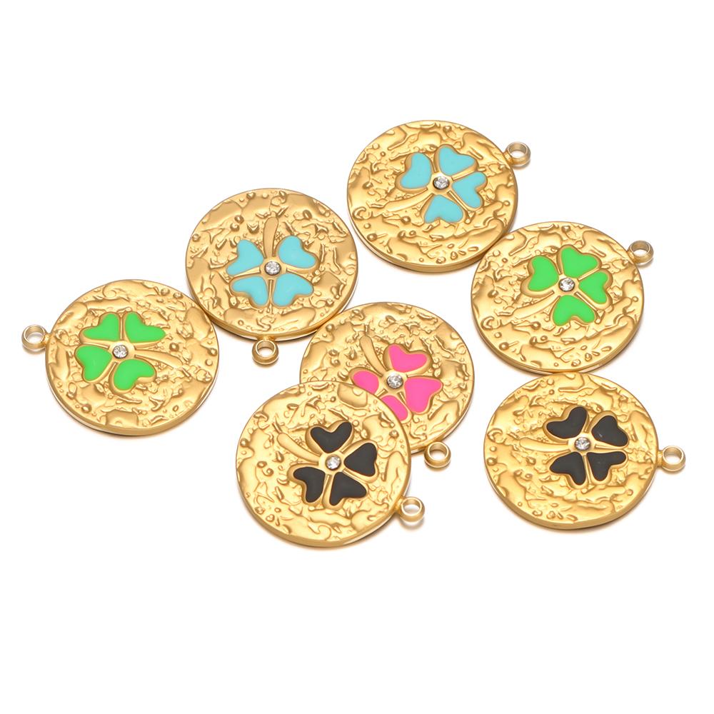 5Pcs Stainless Steel 16mm Flower Enamel Heart Charms for DIY Jewelry Women Necklace Findings Bracelet Supplies Earrings Making