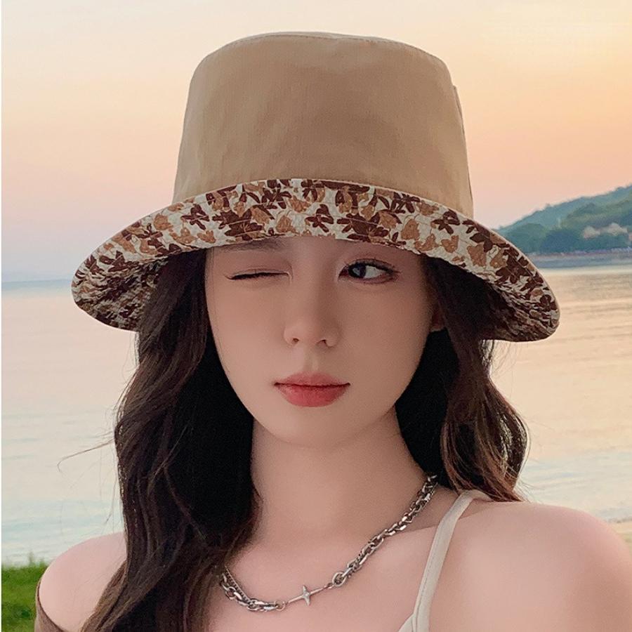 Korean Spring Summer New Double-Sided Floral Print Fisherman Hat Women's Casual Oversize Face Covering Sun Protection Bucket Hat