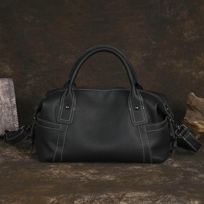 Johnature Versatile Women's Handbag Handmade Retro Genuine Leather Large Capacity Solid Color Shoulder Bags