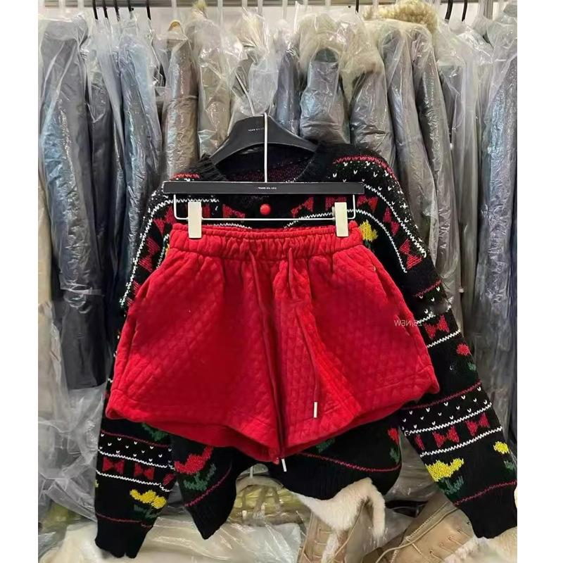 Stylish Women s Diamond-Patterned Elastic Waist Bootcut Shorts - Trendy Autumn Collection XL красный