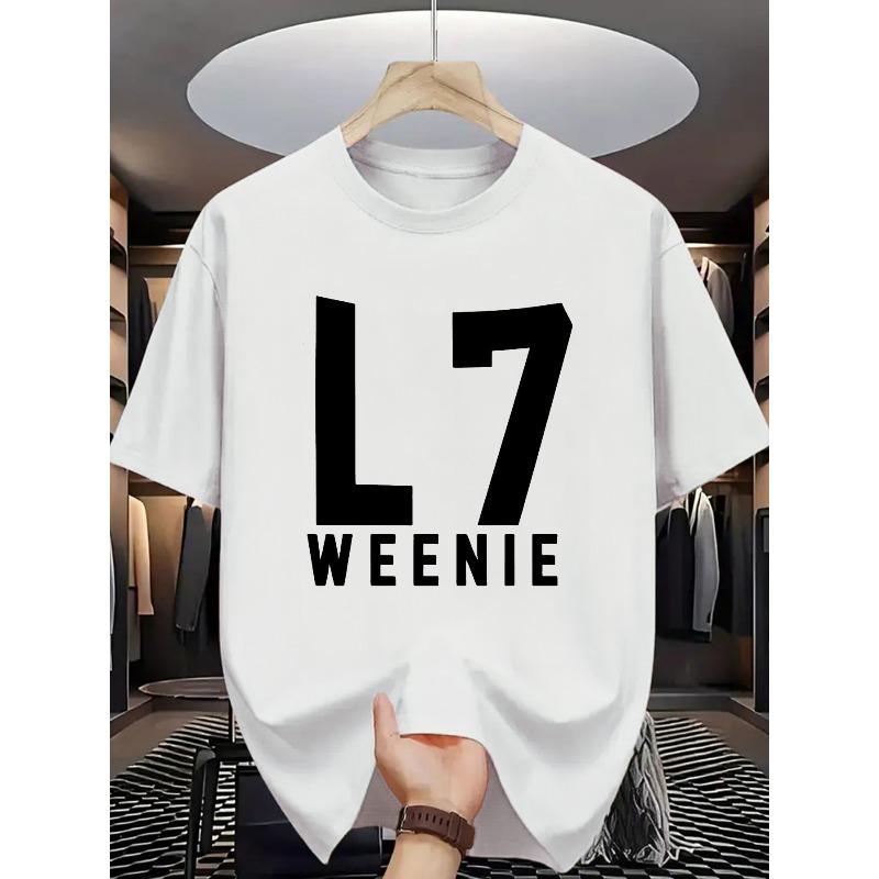 

Men s Casual Graphic T-Shirt - L7 WEENIE Print, Regular Fit Summer Tee, Machine Washable, Everyday Streetwear, Minimalist Tee, Casual S белый