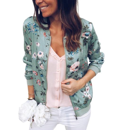 Damenmantel, elastische Manschette, lange Ärmel, Strickjacke, atmungsaktiv, farbecht, Reißverschluss, weich, Blumendruck, Frühlingsjacke, Damenkleidung