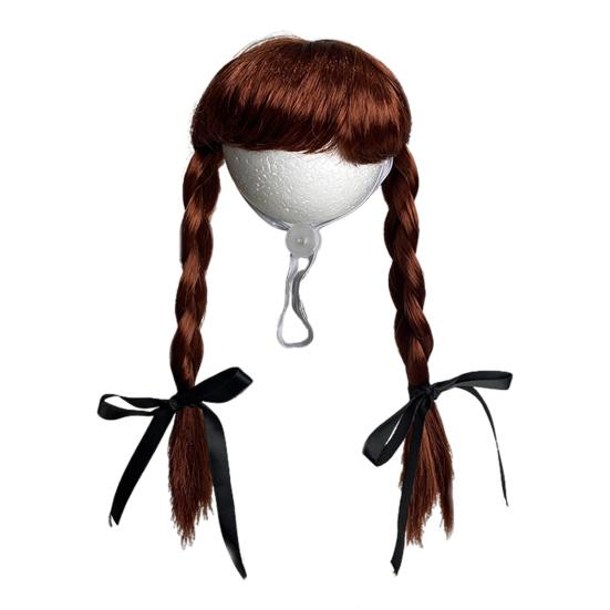 Pet Cosplay Wig Cute Dogs Double Braids with Bows Adjustable Elastic Band Cat Hairpiece for Halloween Christmas Parties Photos