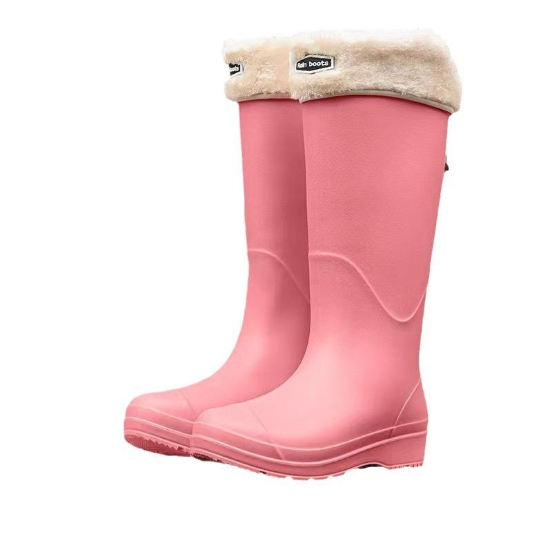 High tube rain shoes men's and women's new outdoor platform rain boots wading long tube water boots velvet non-slip water shoes men