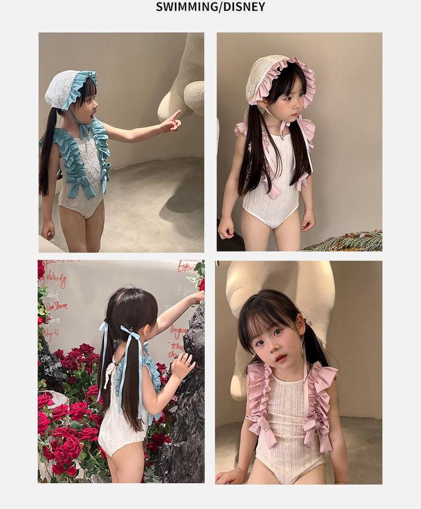 Girls' Mori Style Two-Tone Lace Romper with Bow