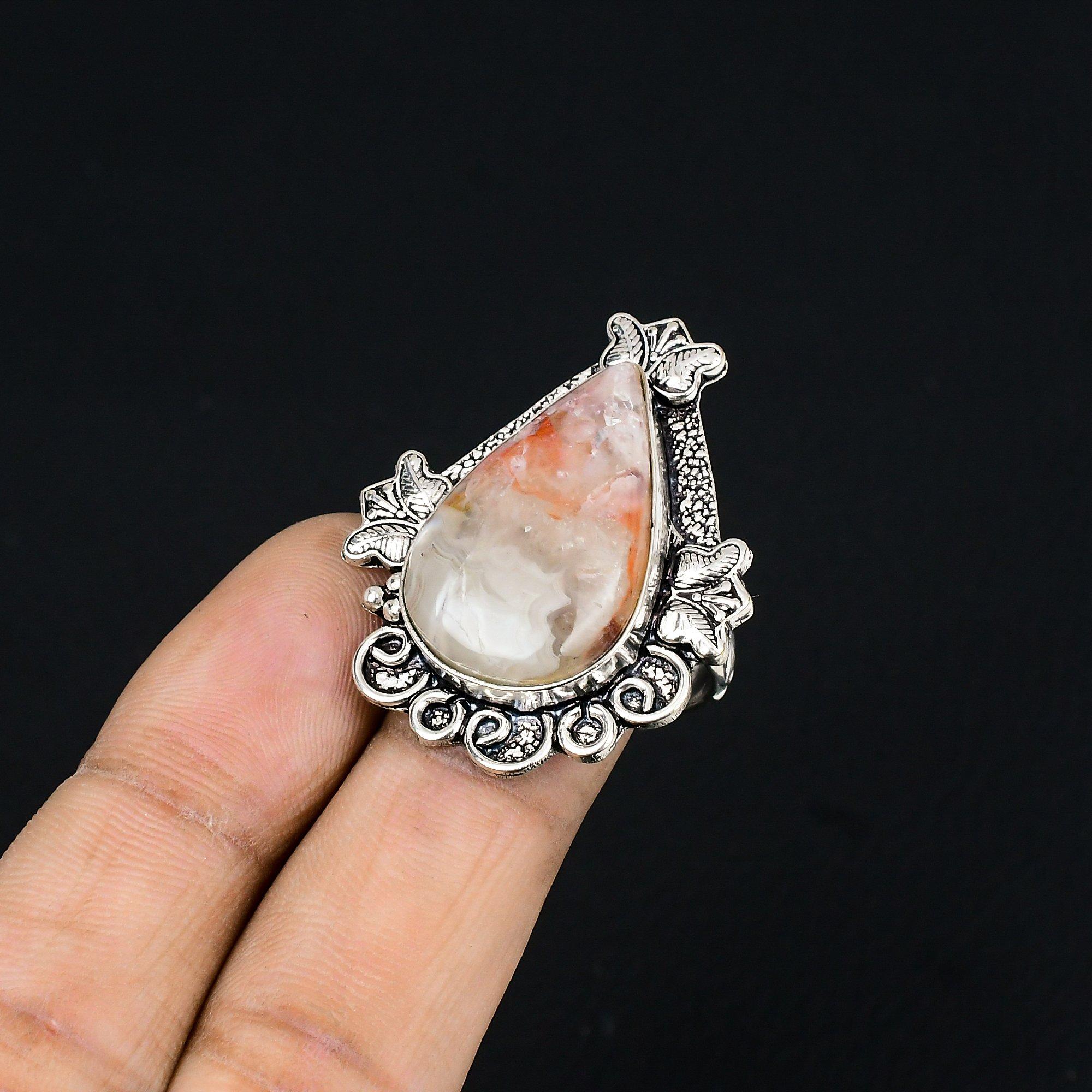 

Daughters Day Deal 925 Sterling Silver Crazy Lace Agate Gemstone New Ring Size 7 7