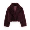 Womens Short Faux Fur Coat With Lapel Collar Long Sleeve 2025 Elegant Chic Outerwear In White Burgundy Coffee