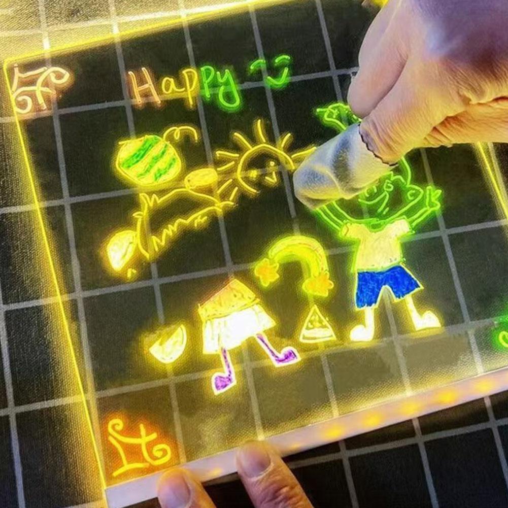LED Note Board Night Light With Colorful Pens DIY Acrylic Message Board Erasable Painting Drawing Board For Kids Birthday Gift