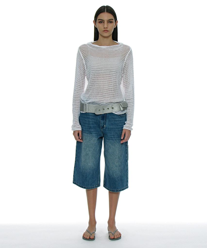 PARTIMENTO WOMEN Sheer Boatneck Knit Top_White