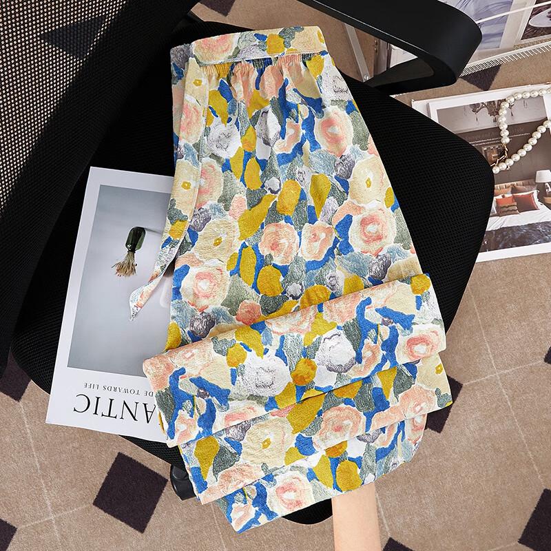 Women s Printed Wide-Leg Elastic Waist Casual Pants One Size