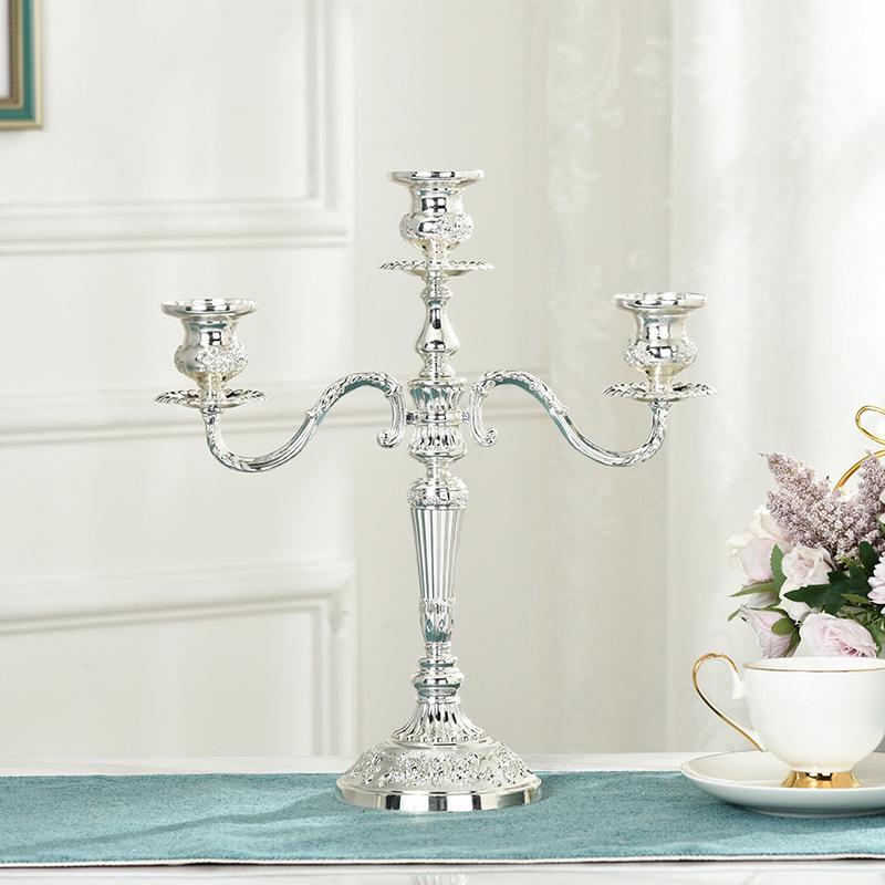 European Style Silver-Plated Metal Candelabra for Weddings and Hotels