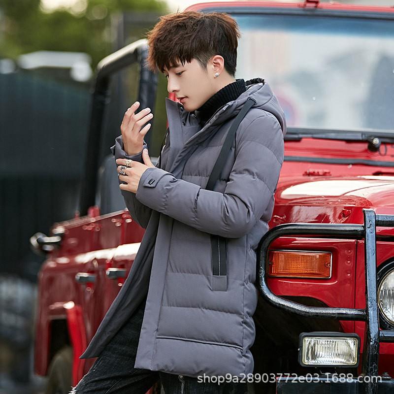 Mens Winter Mid-Length Hooded Cotton Puffer Jacket Warm Thick Outerwear Youth Casual Wear