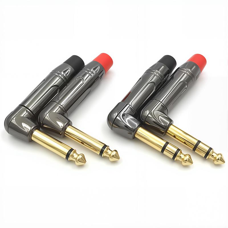 90 Degree Elbow Right Angle Soldering Plug 6.35mm 2/3 Pole Mono / Stereo Jack Connector