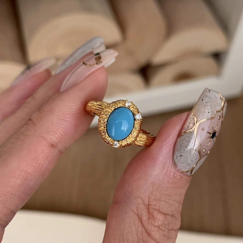 Medieval Style Retro Handmade Brushed Blue Pine Necklace Female Niche Design Light Luxury White Ring Ring Temperament Stud Earrings