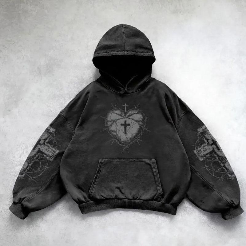 Heavy Washed Man Hoodie Sweatshirt Y2k Gothic Clothes Retro Streetwear Pattern Women Pullover Casual Fashion for Men Harajuku