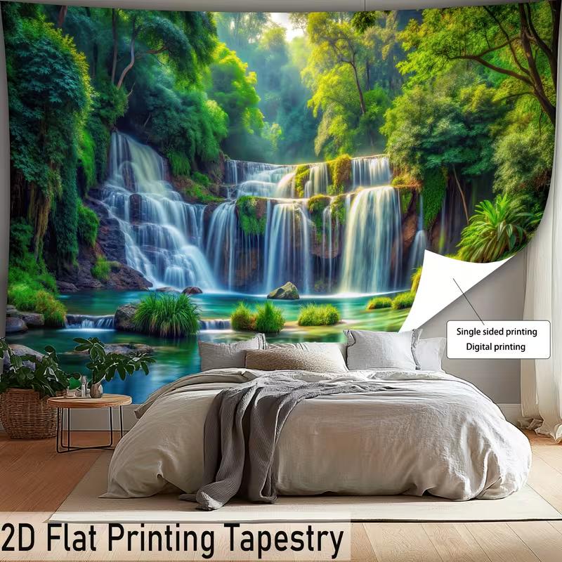 2D Tropical Waterfall Tapestry Lush Rainforest Background Cloth