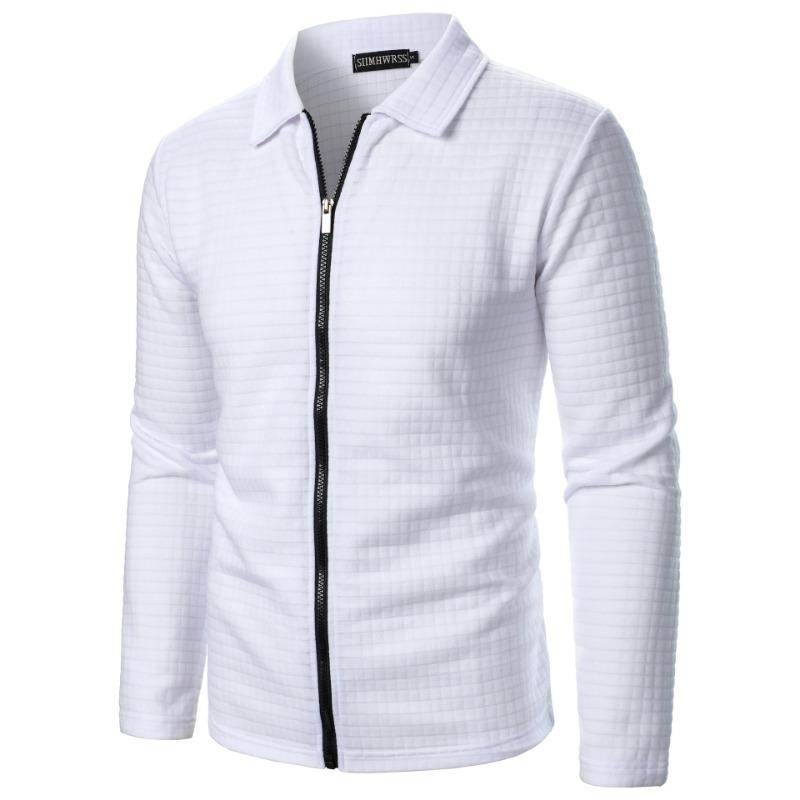Karierte Stoffjacke Strickjacke Herren Herbst Neuer Stil Reißverschlussmantel Lässig Herren Langärmlig Kragen Waffelstoff Oberteil