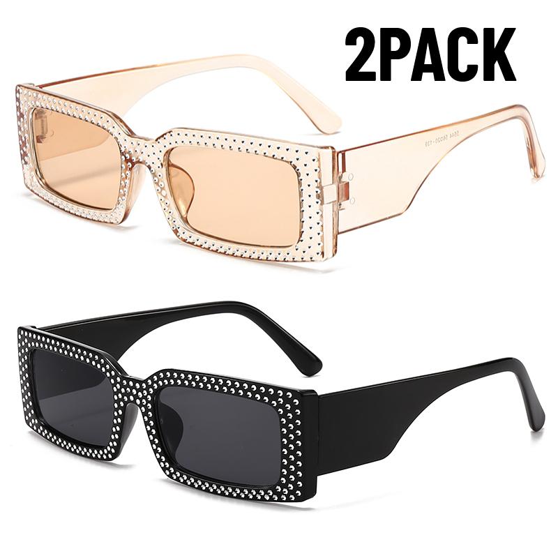 2PACK Trendy New Modern Diamond Glasses Fashionable Small Frame Square Sunglasses Women European and American Hip Hop Sunglasses