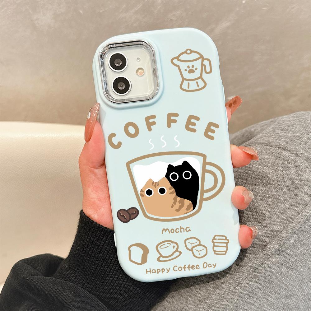 For OPPO A16 A38 A57 A58 A74 A78 A98 Reno8T Reno13F Realme C25S C53 C65 Tegneserie Svart Katt Sølvkant Mykt Flytende Silikon Beskyttelsesdeksel