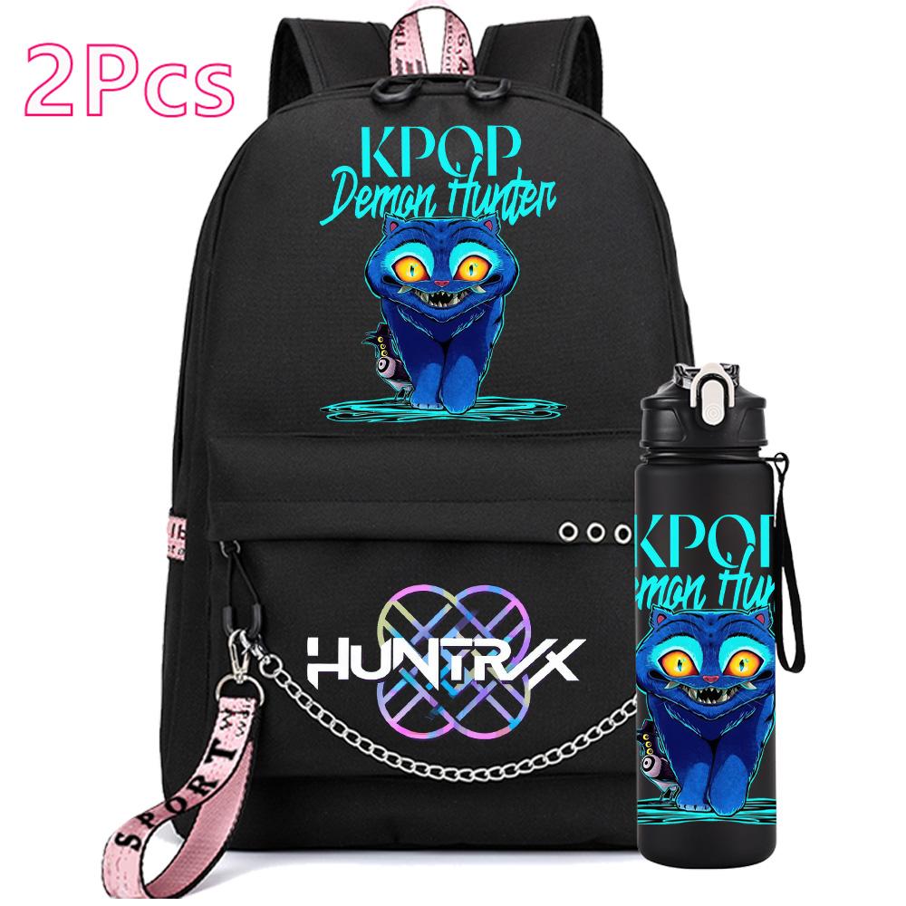 2 ks/sada Anime K-pop Potisknutý Batoh s Láhví na Vodu 750 ml pro Dospívající Dívku Chlapce Školní Taška Dětský Dárek Velkokapacitní Vodotěsná Cestovní Taška Mochila