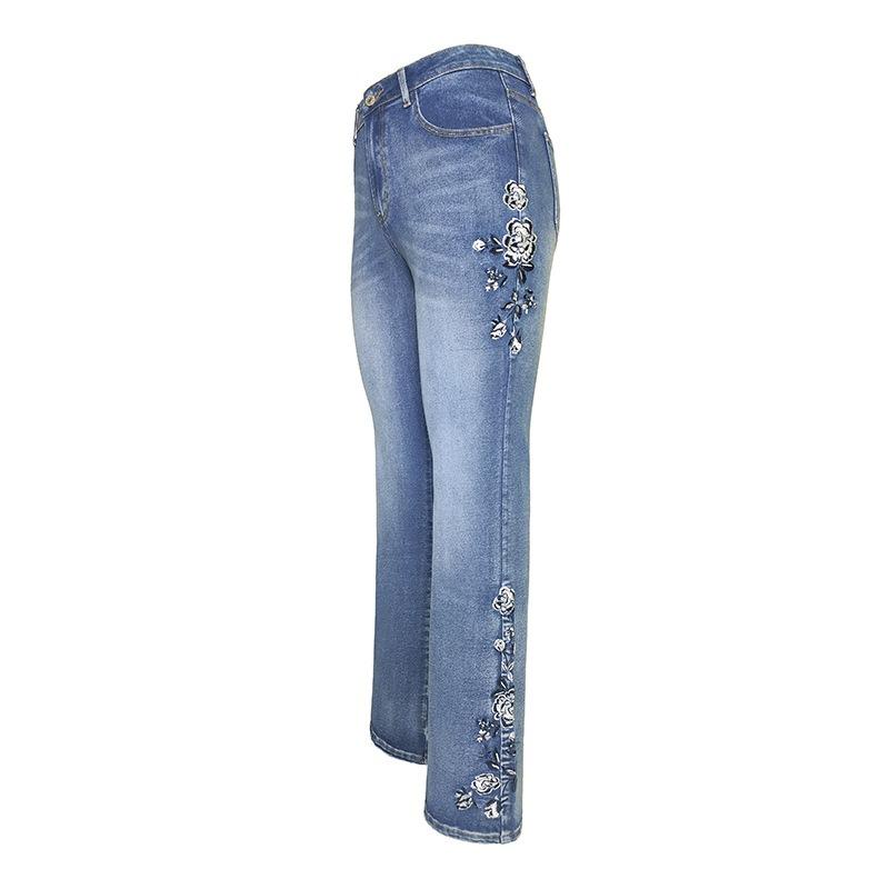 Dicke Jeans High-Waist Hose mit Stickerei Slim Slim Hose