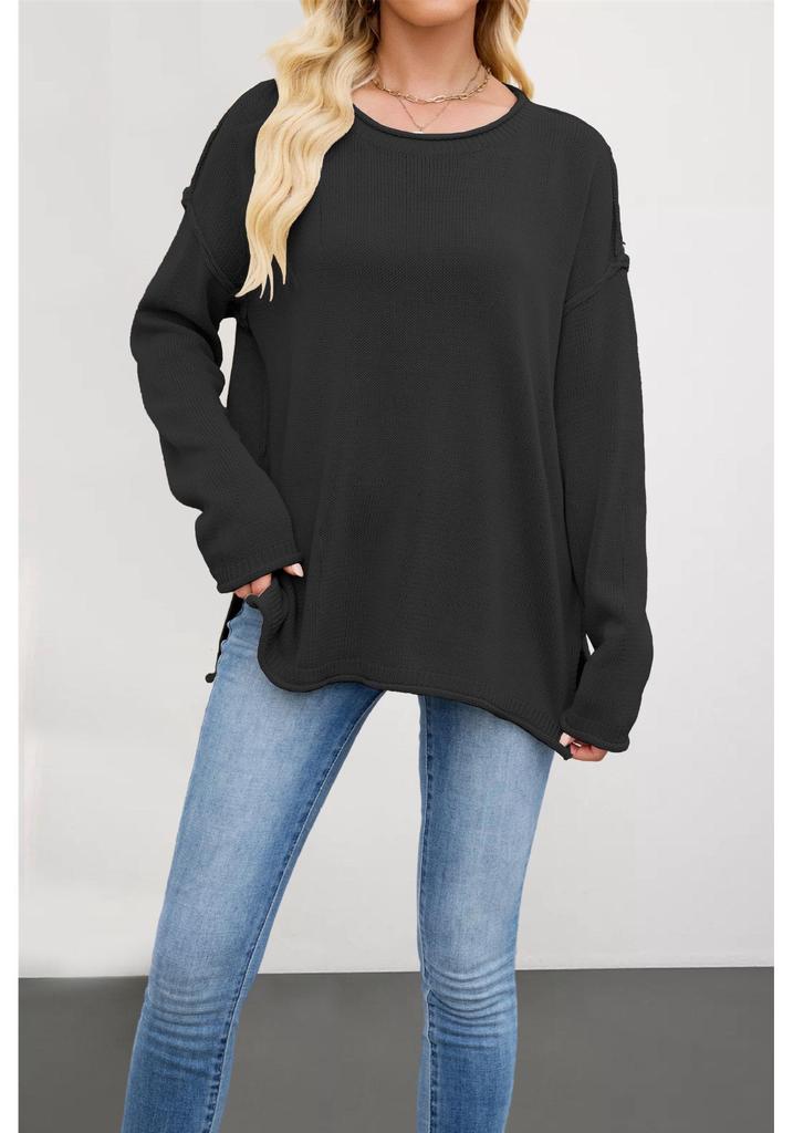 2026 European & American Women's Solid Color Knit Pullover - Autumn/Winter Loose Fit, Round Neck Sweater.