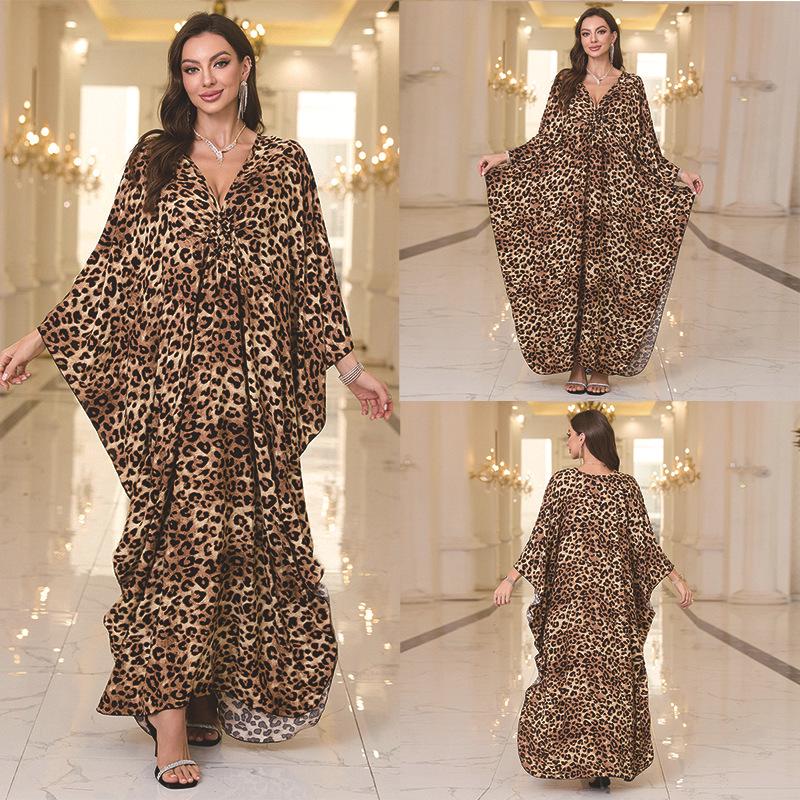 2025 European & American Cotton Printed Beach Dress Women's Long Loose Cover-Up with Sun Protection