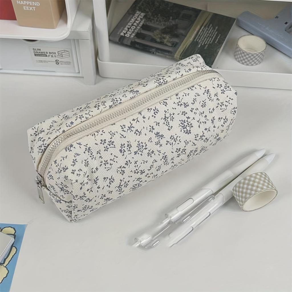Schickes florales Canvas-Federmäppchen, geräumiger Schüler-Schreibwaren-Organizer, vielseitige Make-up-Tasche & Aufbewahrungsbeutel